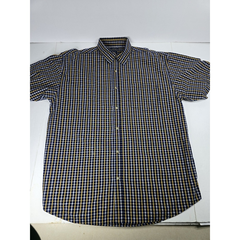 Great Northwest Mens Plaid Seersucker Button Up Shirt L‎ Large Short Sleeve